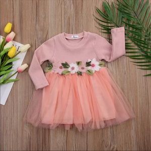 Baby Girl Flower Autumn PEACH Winter Knitted Dress